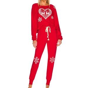 Wildfox Red Reindeer Holiday Matching Lounge Set, Size XS